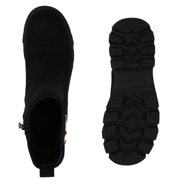 Stiefelparadies Damen Klassische Stiefeletten in Schwarz Velours im Angebot