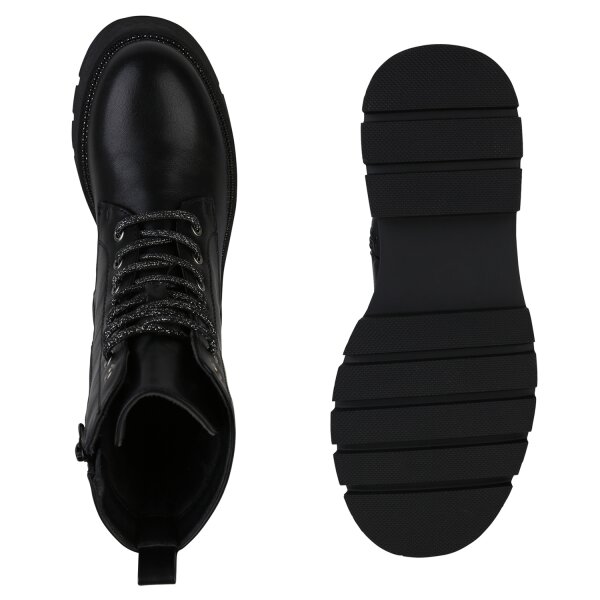 Stiefelparadies Damen Schnürstiefeletten in Schwarz Fabrikpreis