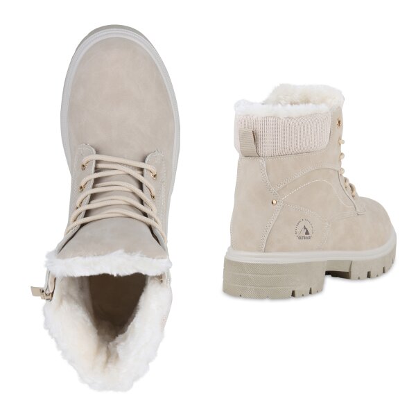 Stiefelparadies Damen Worker Boots in Beige Günstig kaufen