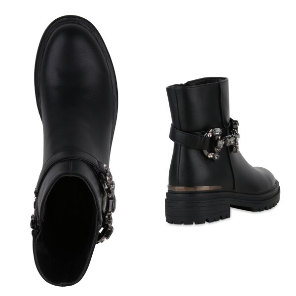 Stiefelparadies Damen Biker Boots in Schwarz Versandkostenfrei