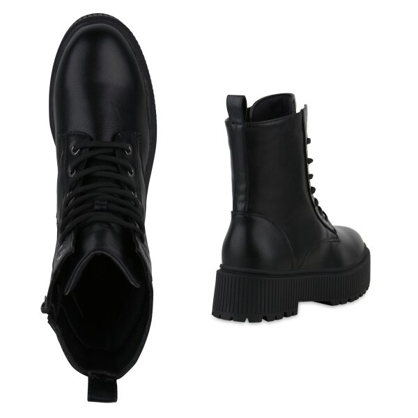 Stiefelparadies Damen Plateau Boots in Schwarz Preisnachlass