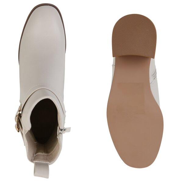 Stiefelparadies Damen Biker Boots in Beige Tiefpreis