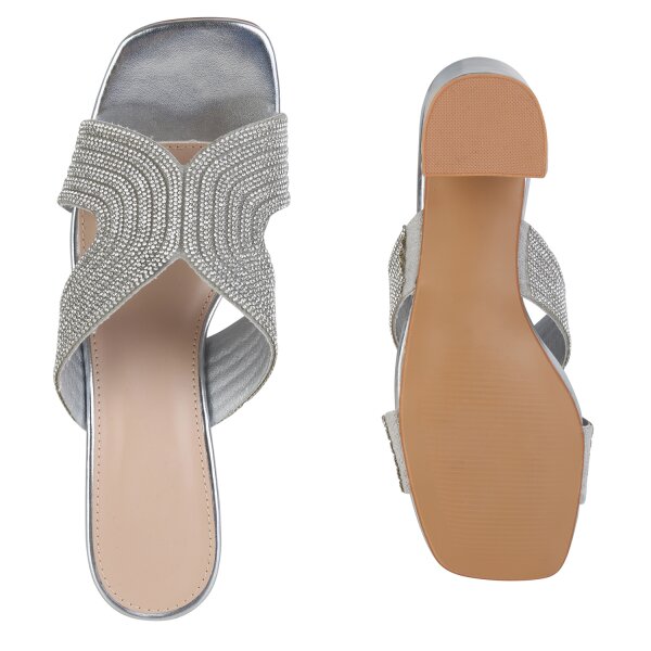 Stiefelparadies Damen Pantoletten in Silber Super Sparpreis