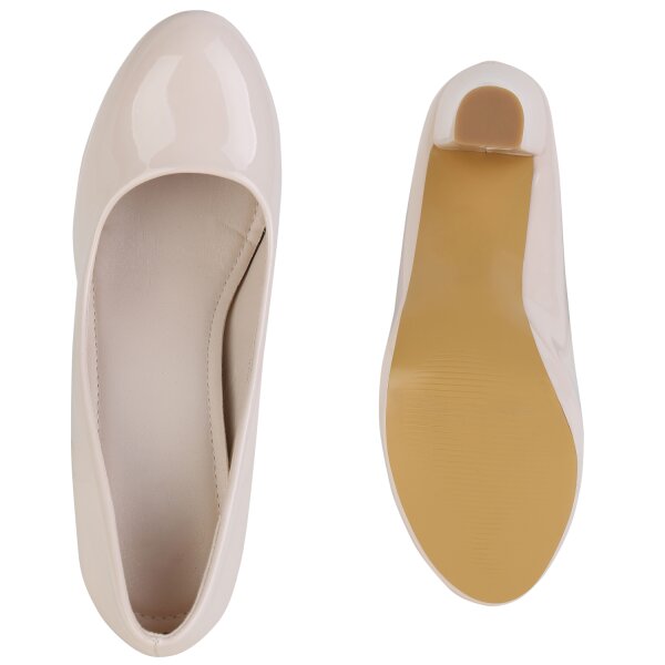 Stiefelparadies Damen Klassische Pumps in Beige Lack Zeitbegrenzte Promotion