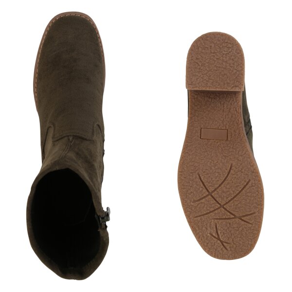 Stiefelparadies Damen Klassische Stiefeletten in Olivgrün Sonderangebot der Fabrik