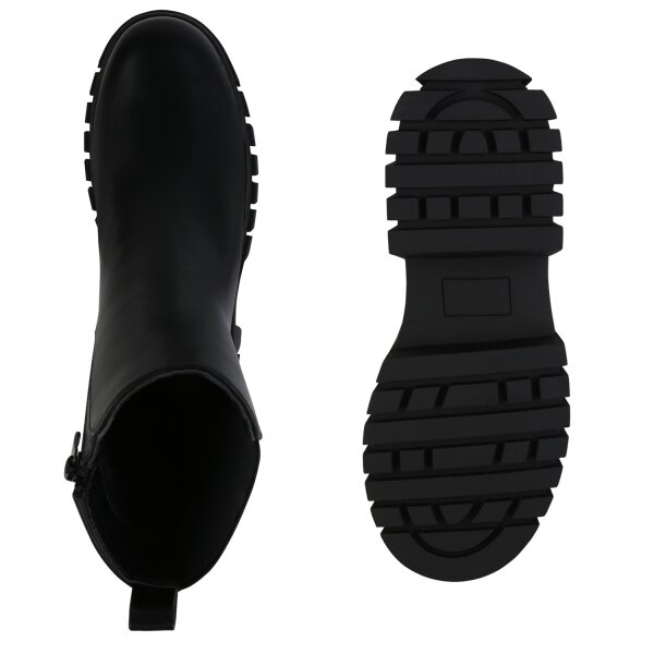 Stiefelparadies Damen Plateau Boots in Schwarz Nur noch ein Tag übrig