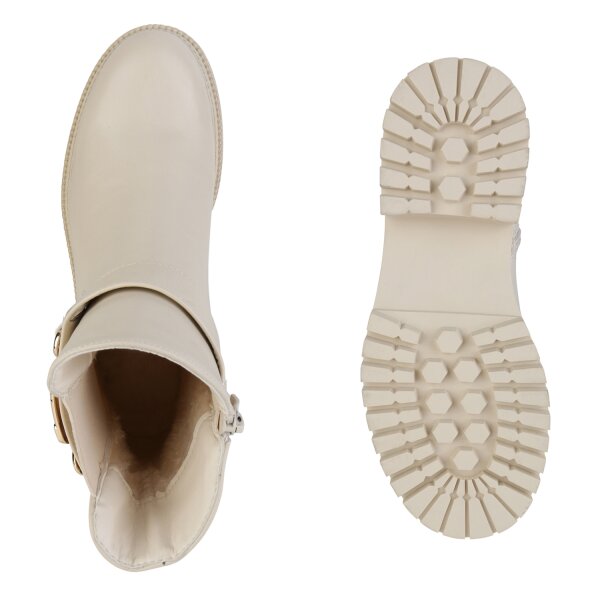 Stiefelparadies Damen Biker Boots in Beige Speichern exportieren