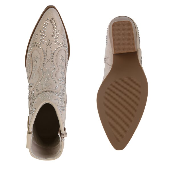 Stiefelparadies Damen Cowboy Boots in Beige zollfrei