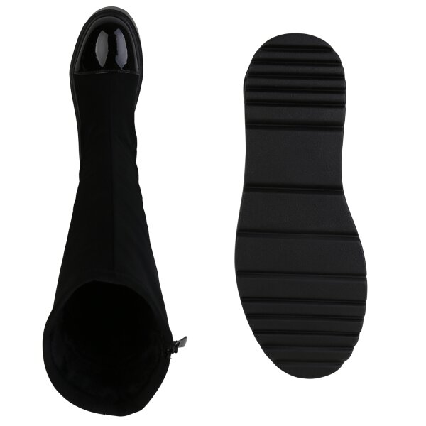 Stiefelparadies Damen Keilstiefel in Schwarz Lack Online