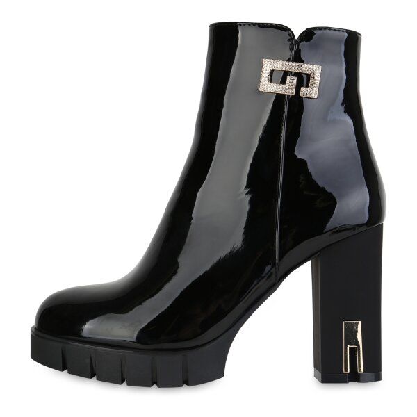 Stiefelparadies Damen Klassische Stiefeletten in Schwarz Lack Blitzverkäufe