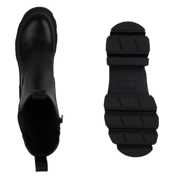 Stiefelparadies Damen Plateau Boots in Schwarz Fabrik Onlineshop