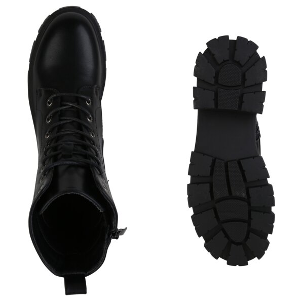 Stiefelparadies Damen Plateau Boots in Schwarz Fabrikpreis