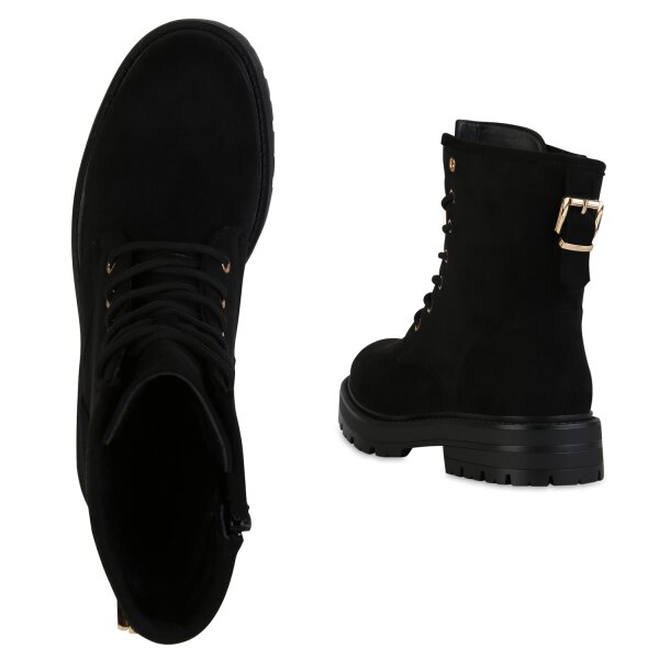 Stiefelparadies Damen Schnürstiefeletten in Schwarz Flash Sale