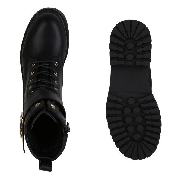 Stiefelparadies Damen Schnürstiefeletten in Schwarz Online Shopping