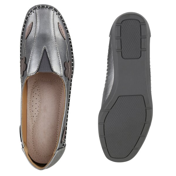 Stiefelparadies Damen Slip Ons in Grau Metallic Exklusivangebot