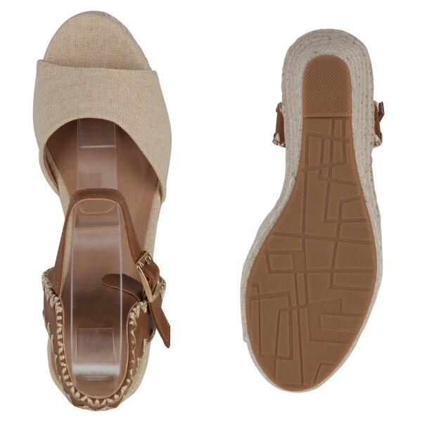 Stiefelparadies Damen Keilsandaletten in Beige Valentinstagsangebot