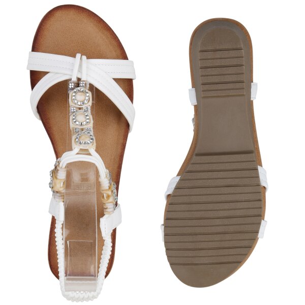 Stiefelparadies Damen Keilsandaletten in Weiss Super Sparpreis