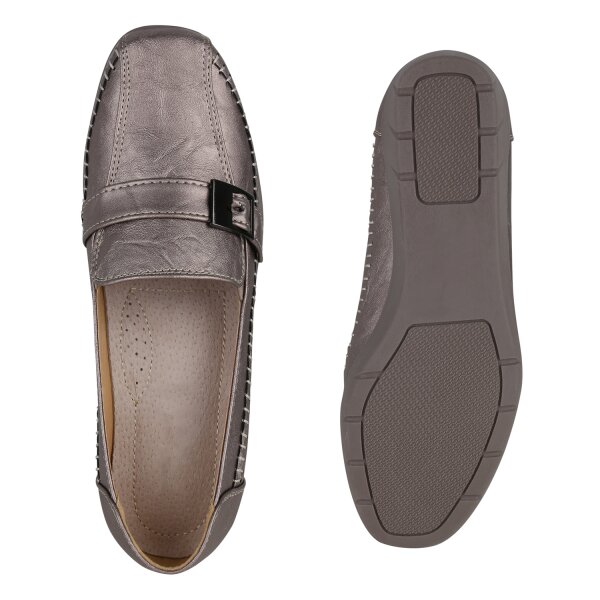 Stiefelparadies Damen Keilslippers in Bronze Metallic JETZT KAUFEN