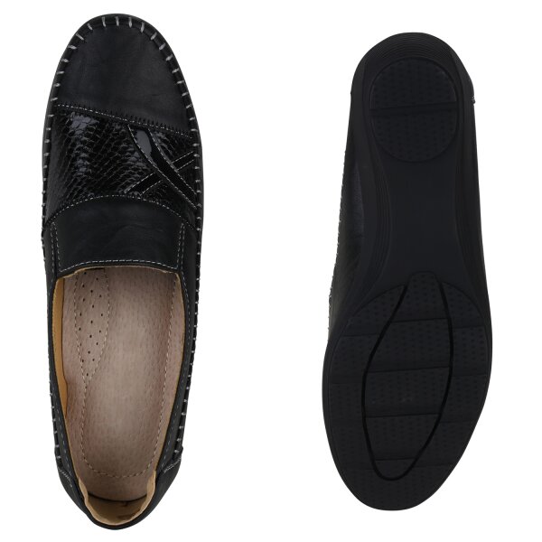 Stiefelparadies Damen Keilslippers in Schwarz Lack Neueste Stile