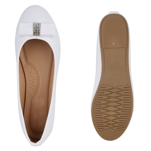 Stiefelparadies Damen Klassische Ballerinas in Weiss Letzter Tag