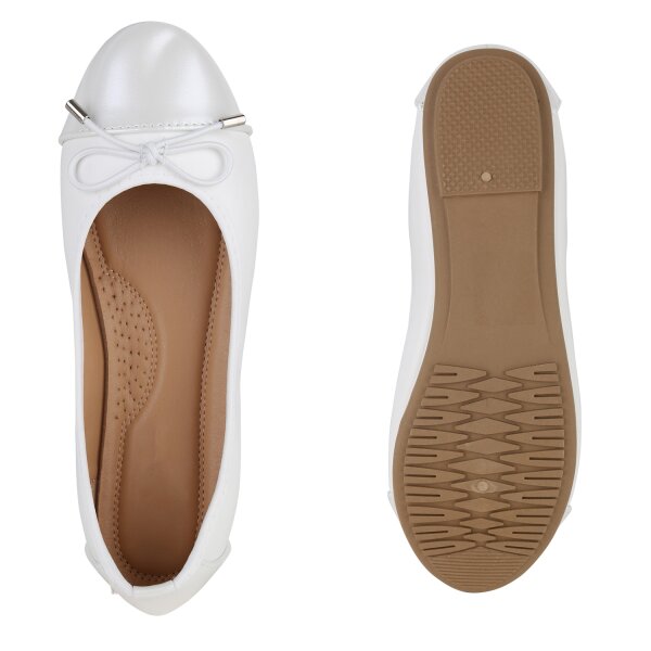 Stiefelparadies Damen Klassische Ballerinas in Weiss Lack Zeitbegrenzte Promotion