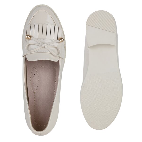 Stiefelparadies Damen Klassische Slippers in Beige Lack Nur für heute
