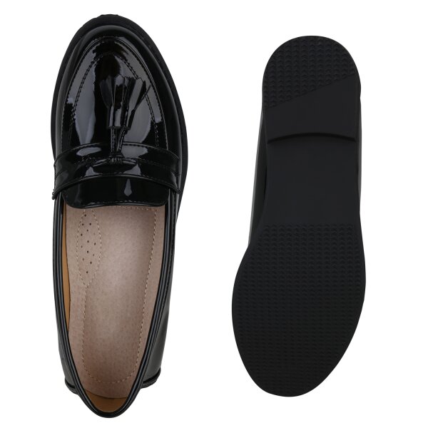 Stiefelparadies Damen Klassische Slippers in Schwarz Lack Vierteljährliche Förderung