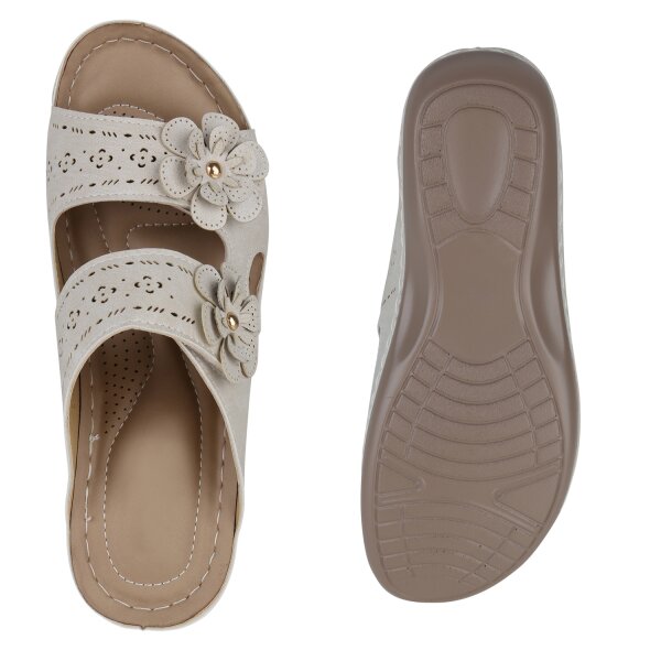 Stiefelparadies Damen Komfort Sandalen in Beige Discount Store für neue Produkte
