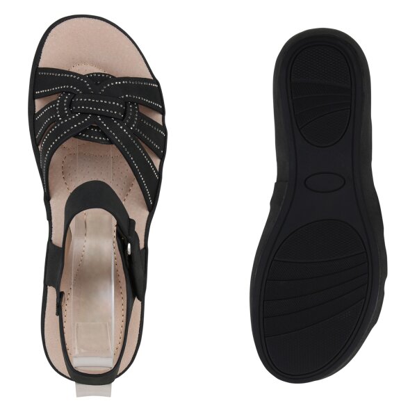 Stiefelparadies Damen Komfort Sandalen in Schwarz 50% Rabatt mit kostenlosem Versand