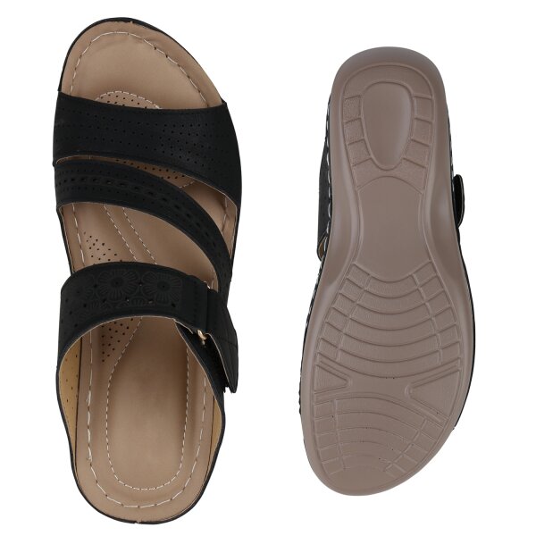 Stiefelparadies Damen Komfort Sandalen in Schwarz Clearance-Verkauf