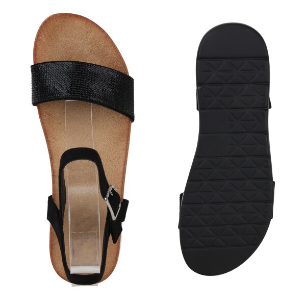 Stiefelparadies Damen Komfort Sandalen in Schwarz Kostenloser Versand international