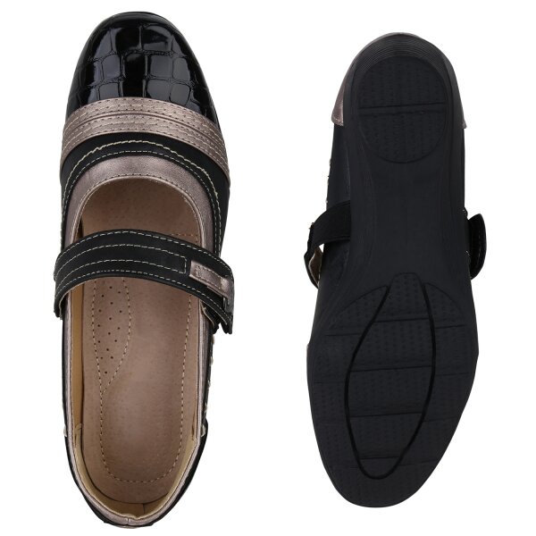 Stiefelparadies Damen Mary Janes in Schwarz Grau Lack Metallic Im Verkauf