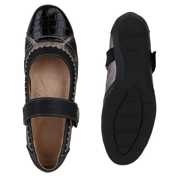Stiefelparadies Damen Mary Janes in Schwarz Kroko Lack zollfrei