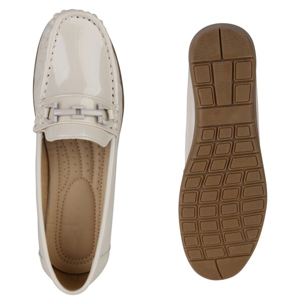 Stiefelparadies Damen Mokassins in Beige Lack Outlet