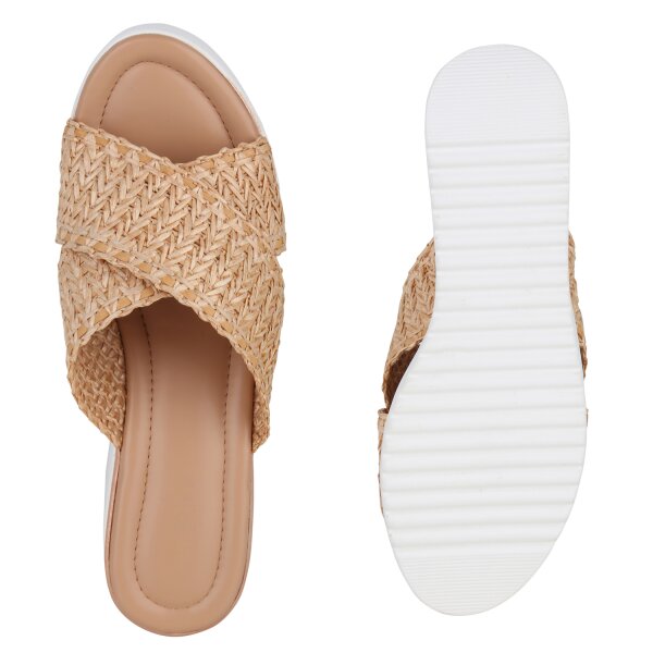 Stiefelparadies Damen Pantoletten in Beige Fabrik Onlineshop