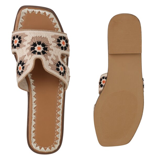 Stiefelparadies Damen Pantoletten in Beige Mehrfarbig Fabrikpreis