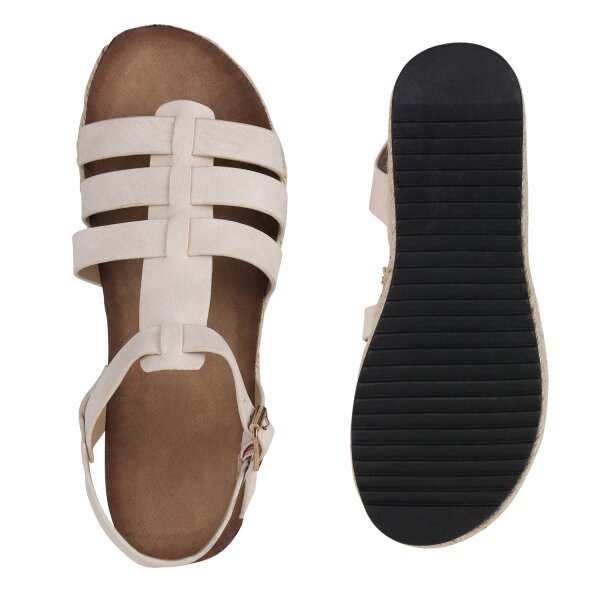 Stiefelparadies Damen Plateau Sandaletten in Beige Heißer Verkauf