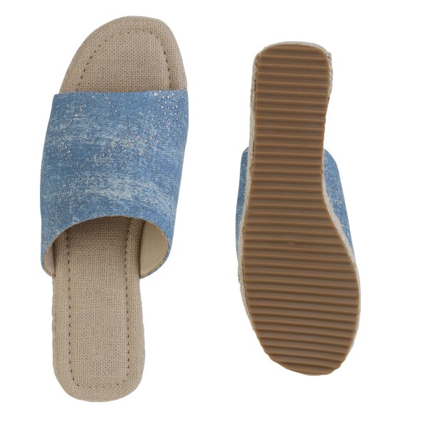 Stiefelparadies Damen Plateau Sandaletten in Blau Denim Top Angebot