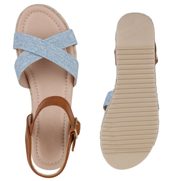 Stiefelparadies Damen Plateau Sandaletten in Hellblau Online Outlet