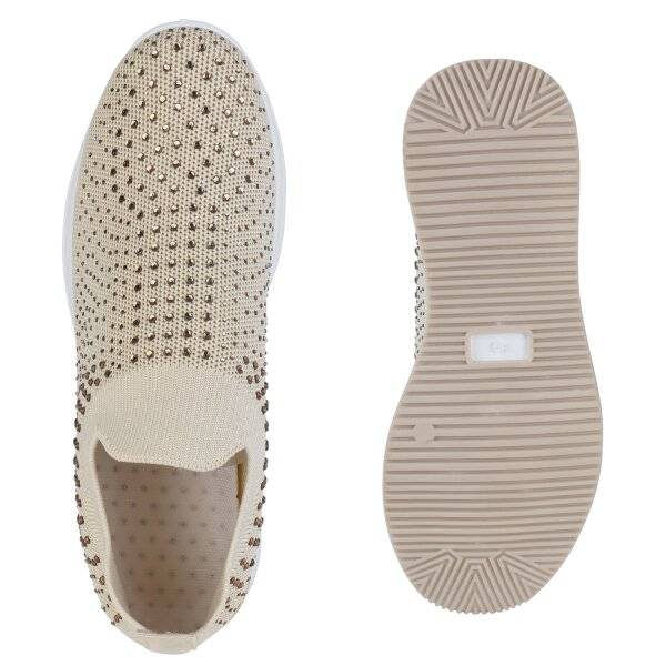 Stiefelparadies Damen Plateau Sneaker in Beige Neuheiten