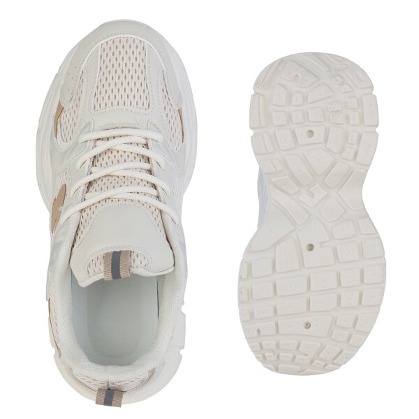 Stiefelparadies Damen Plateau Sneaker in Creme Hellbraun Saisonale Angebote