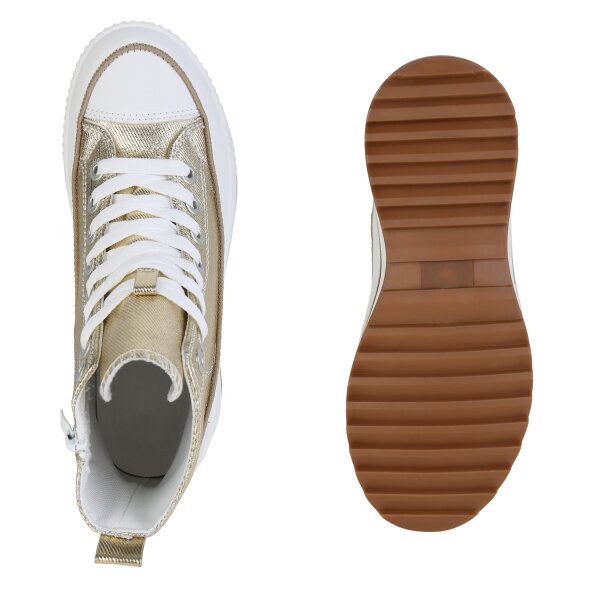 Stiefelparadies Damen Plateau Sneaker in Gold Räumungsverkauf
