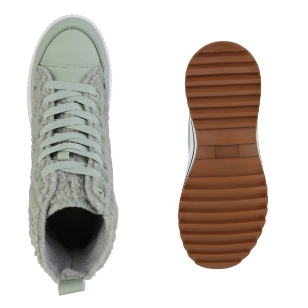 Stiefelparadies Damen Plateau Sneaker in Hellgrün Tägliche Deals
