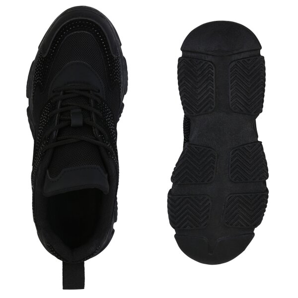 Stiefelparadies Damen Plateau Sneaker in Schwarz Sonderangebote