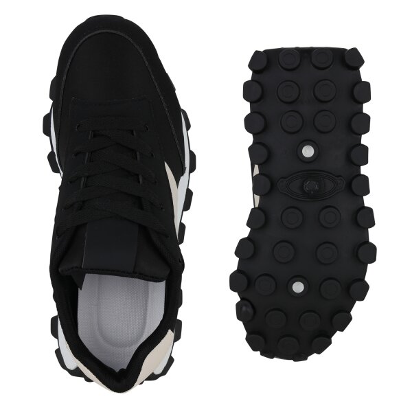 Stiefelparadies Damen Plateau Sneaker in Schwarz Riesige Ersparnisse