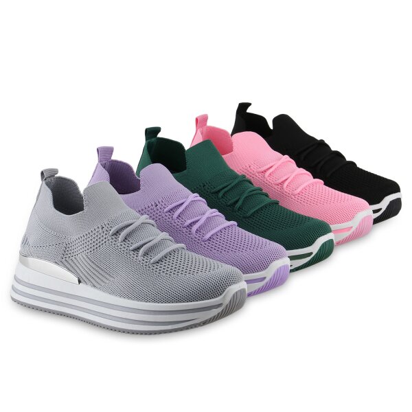 Stiefelparadies Damen Plateau Sneaker in Schwarz VIP-Rabatte
