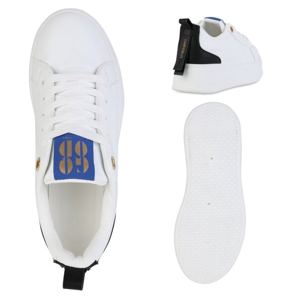 Stiefelparadies Damen Plateau Sneaker in Weiss Super Sparpreis