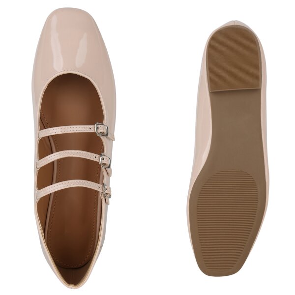 Stiefelparadies Damen Riemchenballerinas in Beige Lack Neueste Stile