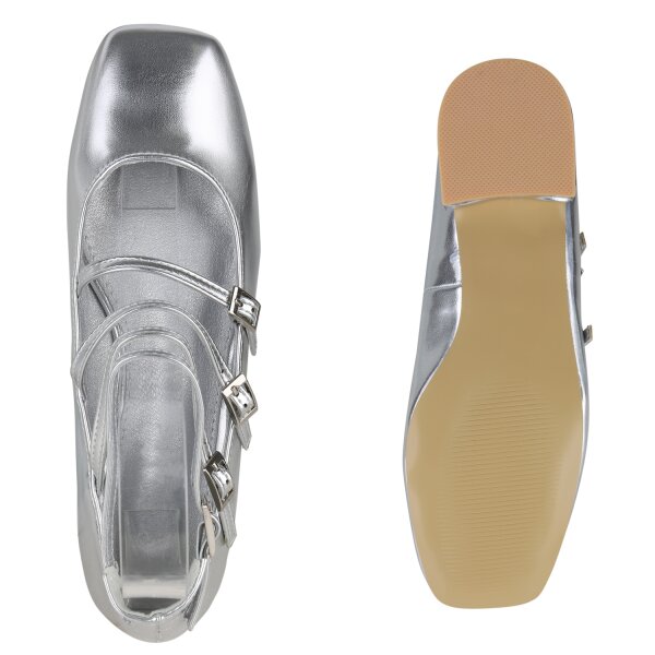Stiefelparadies Damen Riemchenballerinas in Silber Letzte 2 Tage