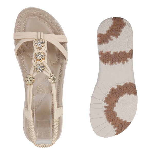 Stiefelparadies Damen Riemchensandalen in Beige Letzter Tag